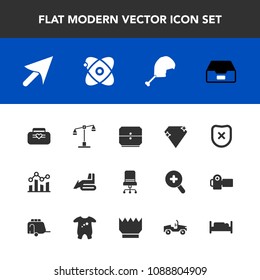 Modern, simple vector icon set with universe, law, astronomy, furniture, bulldozer, protection, file, gem, chicken, business, graph, chart, cosmos, diamond, style, cursor, comfortable, judge icons