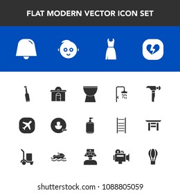 Modern, simple vector icon set with real, musical, remove, toothbrush, heart, love, business, construction, childhood, clean, plane, child, shower, house, female, broken, dental, fashion, saw icons