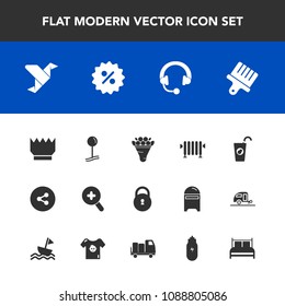 Modern, simple vector icon set with bouquet, origami, decoration, media, luxury, flower, paint, fruit, security, brush, sale, music, pink, heater, creative, paper, sound, map, fresh, boiler, pin icons