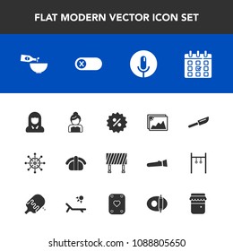 Modern, simple vector icon set with cutlery, woman, day, time, street, couple, sound, glass, seafood, drink, price, lady, frame, girl, image, traffic, schedule, wine, calendar, sign, wedding icons