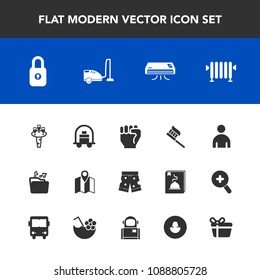 Modern, simple vector icon set with man, care, hotel, pin, service, baggage, travel, fashion, road, hot, people, conditioner, boy, concept, file, alcohol, clean, boiler, shorts, hand, wear, male icons