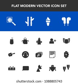 Modern, simple vector icon set with radio, pinafore, ice, file, futuristic, magnifier, summer, music, cream, guitar, account, sea, bamboo, dessert, object, percussion, cyborg, sweet, asia, asian icons