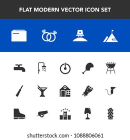 Modern, simple vector icon set with chicken, juice, light, traffic, exploration, barbecue, cooking, kitchen, bath, switch, ring, paper, drink, element, document, water, diamond, wedding, bird icons