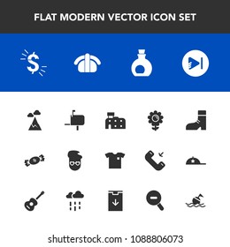 Modern, simple vector icon set with candy, japan, shirt, foot, hipster, landscape, blossom, mediterranean, city, sweet, fashion, olive, graphic, retro, floral, message, healthy, style, lollipop icons