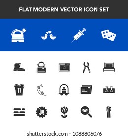 Modern, simple vector icon set with love, space, casino, bed, tool, leather, pigeon, dove, bird, phone, animal, basketball, online, gambling, cosmonaut, service, observatory, music, shirt, style icons
