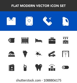 Modern, simple vector icon set with off, star, sign, ice, liquid, night, bar, phone, shirt, container, turn, sky, barrier, home, button, can, bedroom, fashion, white, protection, briefcase, call icons