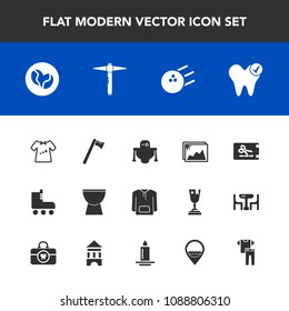 Modern, simple vector icon set with shirt, health, cyborg, android, leisure, picture, clothes, dentist, sport, wrench, template, spanner, music, kid, percussion, baby, discount, clothing, photo icons