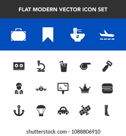 Modern, simple vector icon set with sport, referee, space, airplane, fashion, whistle, bag, street, chinese, sign, boy, airport, bowl, potato, man, plane, leather, microscope, juice, road, meal icons