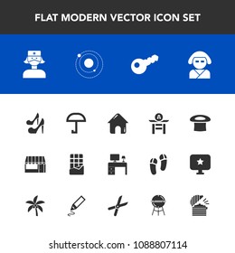 Modern, simple vector icon set with food, female, drum, weather, supermarket, japan, table, sweet, system, kimono, rain, building, umbrella, planet, fashion, culture, work, space, science, girl icons