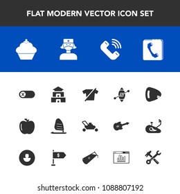 Modern, simple vector icon set with off, surf, gardening, pagoda, switch, clothing, fresh, phone, dessert, lawn, food, sailboat, fashion, deactivate, ship, doughnut, temple, fruit, grass, guitar icons