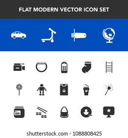 Modern, simple vector icon set with candy, globe, robot, winter, film, world, map, communication, transport, highway, direction, move, sign, old, memory, time, web, mobile, clothes, lollipop icons