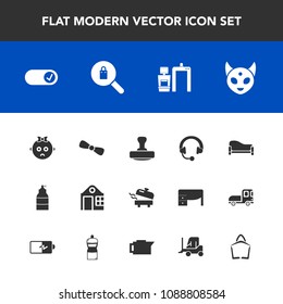 Modern, simple vector icon set with headphone, room, sad, baby, scan, clothing, building, stamp, machine, home, music, business, woman, audio, water, sound, female, delivery, monster, paint, ufo icons