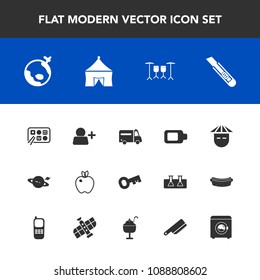 Modern, simple vector icon set with young, space, asian, apple, saturn, health, travel, cutlery, table, knife, astronomy, energy, medical, cream, sign, account, key, airplane, planet, drum, ice icons