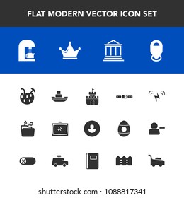 Modern, simple vector icon set with background, banking, file, ocean, avatar, toy, cafe, crown, finance, tv, juice, white, garden, sand, human, ship, profile, ecology, business, plastic, sun icons