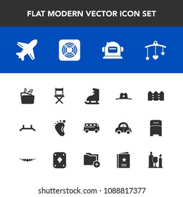 Modern, simple vector icon set with transport, flight, speed, aircraft, small, road, mobile, winter, newborn, seat, alcohol, file, transportation, wine, hat, airplane, helmet, foot, up, sign icons