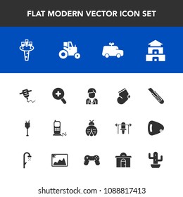Modern, simple vector icon set with temple, stationary, asia, fashion, ice, play, farm, butterfly, communication, tractor, travel, male, child, hand, culture, bug, cutter, work, winter, lady icons
