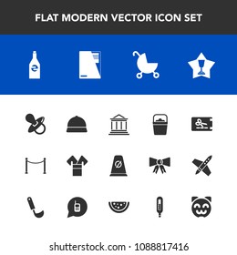 Modern, simple vector icon set with finance, discount, asia, water, award, file, coupon, white, street, template, carriage, costume, road, bottle, banking, place, beverage, bank, pram, handle icons