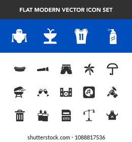 Modern, simple vector icon set with wear, hotdog, light, cooking, drink, template, torch, palm, home, umbrella, sport, grunge, flashlight, lamp, cyborg, video, weather, android, wine, glass, bbq icons