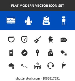 Modern, simple vector icon set with tap, bird, grill, pulse, kitchen, equipment, android, security, sign, map, check, water, white, brochure, meat, heart, technology, spring, nest, health, smart icons