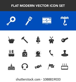Modern, simple vector icon set with restaurant, butterfly, chinese, spoon, mouthwash, baby, wind, infant, sorcery, nature, cake, sweet, kitchen, care, cooking, toy, health, hygiene, equipment icons