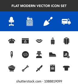 Modern, simple vector icon set with fish, salmon, change, internet, temperature, japan, substitute, luggage, bag, chair, seafood, medical, oven, equipment, replace, beauty, ambulance, nurse, web icons