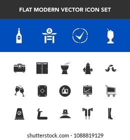 Modern, simple vector icon set with technology, screen, object, astronaut, play, cocktail, exploration, japanese, love, check, culture, percussion, musical, spaceship, poker, animal, music, bar icons