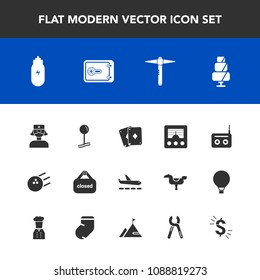 Modern, simple vector icon set with travel, medical, antenna, map, media, care, usd, signal, shop, wireless, play, sound, airport, equipment, hammer, nurse, sweet, drop, store, music, cake, safe icons