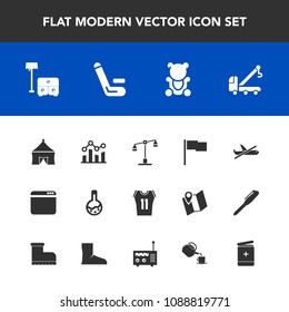 Modern, simple vector icon set with basketball, furniture, accident, truck, tent, sign, technology, car, judge, flight, vehicle, sofa, cricket, airplane, chair, medicine, tool, web, table, law icons