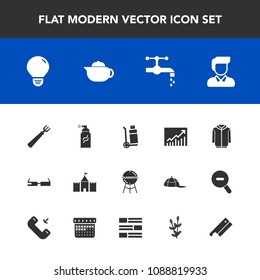 Modern, simple vector icon set with shipping, street, clothing, graph, business, tower, breakfast, tap, delivery, barbecue, sink, meat, technology, smart, tea, modern, truck, concept, graffiti icons