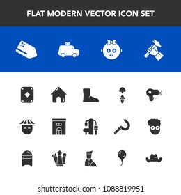 Modern, simple vector icon set with sale, clothing, discount, toy, builder, sport, food, boot, cute, estate, sweet, japanese, game, childhood, ice, fashion, cream, price, poker, house, helmet icons