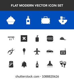 Modern, simple vector icon set with headwear, soap, lamp, sweet, pendulum, food, sandwich, hat, chinese, cake, sign, glass, style, dentistry, street, bottle, travel, clean, doughnut, bag, drink icons
