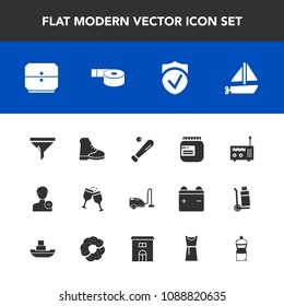 Modern, simple vector icon set with league, domestic, travel, profile, radio, avatar, sticky, red, air, alcohol, wine, office, ship, jam, vacuum, service, conditioner, filter, tape, drink, boat icons