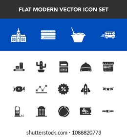 Modern, simple vector icon set with sweet, hat, headwear, nature, transportation, chart, religious, green, cactus, church, save, graph, building, bus, file, sign, computer, noodle, religion, day icons