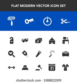 Modern, simple vector icon set with beer, work, file, bar, motel, female, key, fashion, roller, saw, power, hotel, business, drink, button, music, white, health, kimono, traditional, pub, circus icons