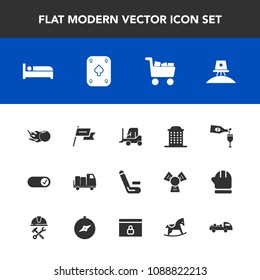 Modern, simple vector icon set with commerce, bed, cargo, travel, truck, poker, transport, cart, delivery, competitive, car, , wine, exploration, drink, horse, cute, red, house, astronaut, glass icons