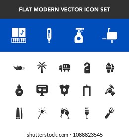 Modern, simple vector icon set with sweet, baby, aroma, sale, fun, mail, motel, chemical, fashion, sprayer, music, ball, bottle, pin, sound, perfume, spray, beauty, car, cream, ice, musical, box icons