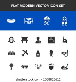 Modern, simple vector icon set with airplane, child, person, laboratory, avatar, sausage, profile, modern, flight, japanese, hotdog, user, elevator, sailboat, office, helmet, builder, industry icons
