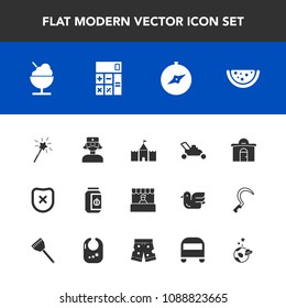 Modern, simple vector icon set with store, safety, icecream, lawn, jam, closed, accounting, finance, map, medical, science, equipment, market, bus, grocery, food, jar, wand, house, estate, grass icons