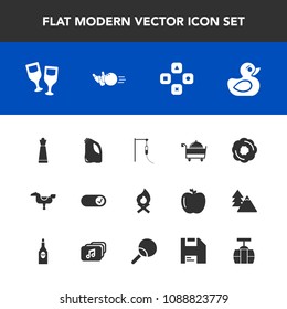 Modern, simple vector icon set with sport, transportation, sweet, toy, wine, king, can, , medical, red, technology, medicine, chess, piece, glass, child, pin, computer, alcohol, restaurant, sky icons