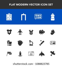 Modern, simple vector icon set with box, food, water, projection, aircraft, microscope, breakfast, socks, projector, drink, plane, picture, child, technology, equipment, baby, xray, airplane icons