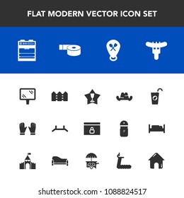 Modern, simple vector icon set with sticky, hat, hotdog, winner, sign, food, glove, juice, place, real, meat, internet, website, lock, first, up, dinner, drink, restaurant, cap, pull, fence, web icons
