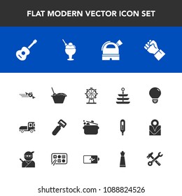 Modern, simple vector icon set with peeler, sweet, wheel, equipment, london, flight, delivery, chinese, truck, park, airplane, white, dinner, hand, plate, cook, noodle, people, human, energy icons