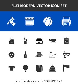 Modern, simple vector icon set with red, soccer, communication, checklist, machine, printer, ball, mobile, apron, house, foreman, alcohol, builder, mark, real, cafe, wine, childhood, file, cute icons