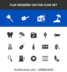 Modern, simple vector icon set with health, house, cooking, card, island, dental, person, sign, beach, rain, flight, dentist, file, umbrella, bird, cleaner, food, training, protection, vegetable icons