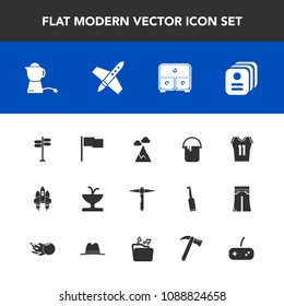 Modern, simple vector icon set with road, hammer, equipment, business, space, card, direction, tool, landscape, sport, breakfast, shirt, house, drawer, basketball, spanner, spaceship, color, sky icons