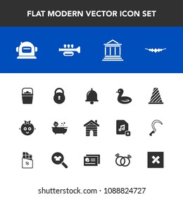 Modern, simple vector icon set with shower, wildlife, astronaut, real, money, bank, lock, accessory, sky, object, child, call, bell, business, science, cute, kid, bath, building, helmet, road icons