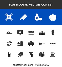 Modern, simple vector icon set with table, bear, hat, cap, apple, drone, vacation, train, headwear, home, cuisine, ball, japan, chair, fashion, heater, boiler, camera, axe, white, fresh, toy icons