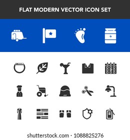 Modern, simple vector icon set with day, fashion, handicap, timetable, small, vehicle, white, plant, watch, leaf, new, health, transport, baby, tree, headwear, schedule, nature, cap, sport, sign icons