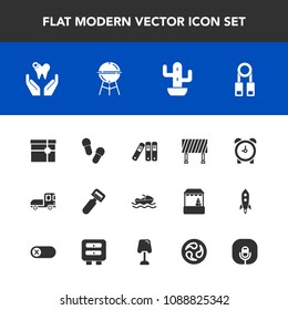 Modern, simple vector icon set with footwear, health, gift, present, ocean, kitchen, person, nature, time, barbecue, watch, vessel, road, peeler, presentation, dental, traffic, training, clock icons