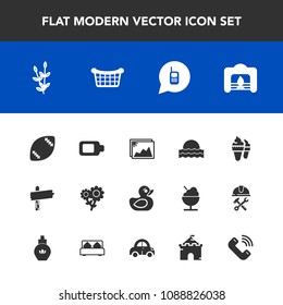 Modern, simple vector icon set with american, direction, duck, christmas, fireplace, ball, sunset, call, sunrise, flower, stadium, frame, photo, sign, phone, floral, dessert, harvest, picture icons
